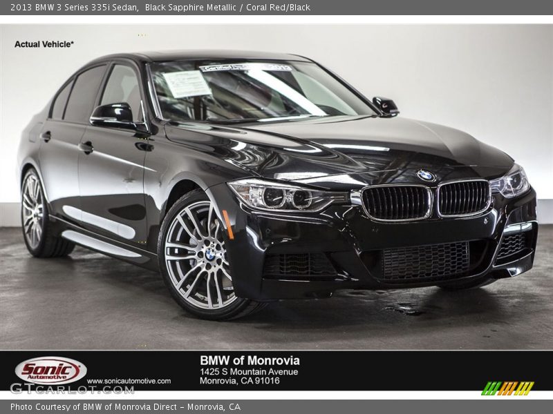 Black Sapphire Metallic / Coral Red/Black 2013 BMW 3 Series 335i Sedan