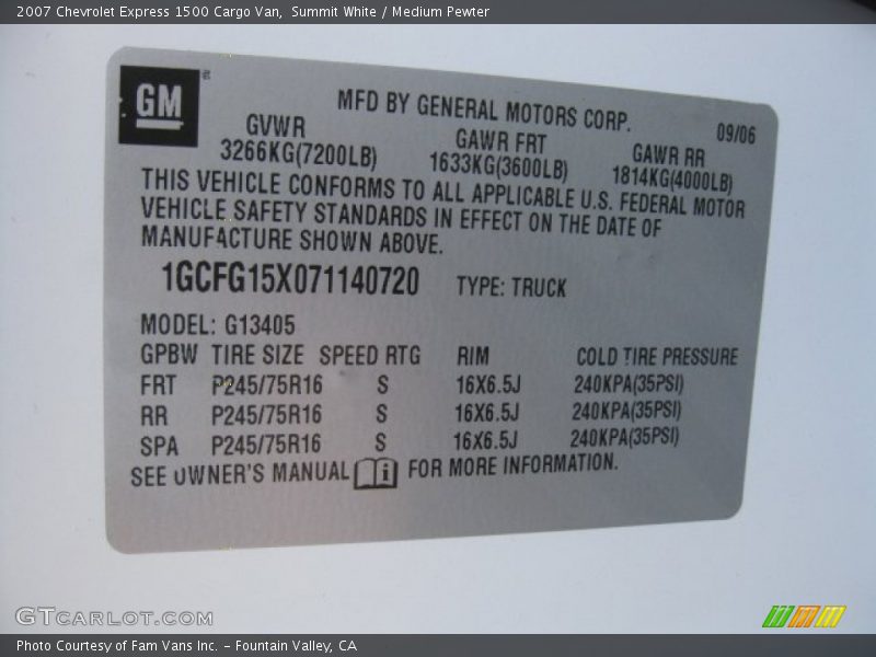Summit White / Medium Pewter 2007 Chevrolet Express 1500 Cargo Van