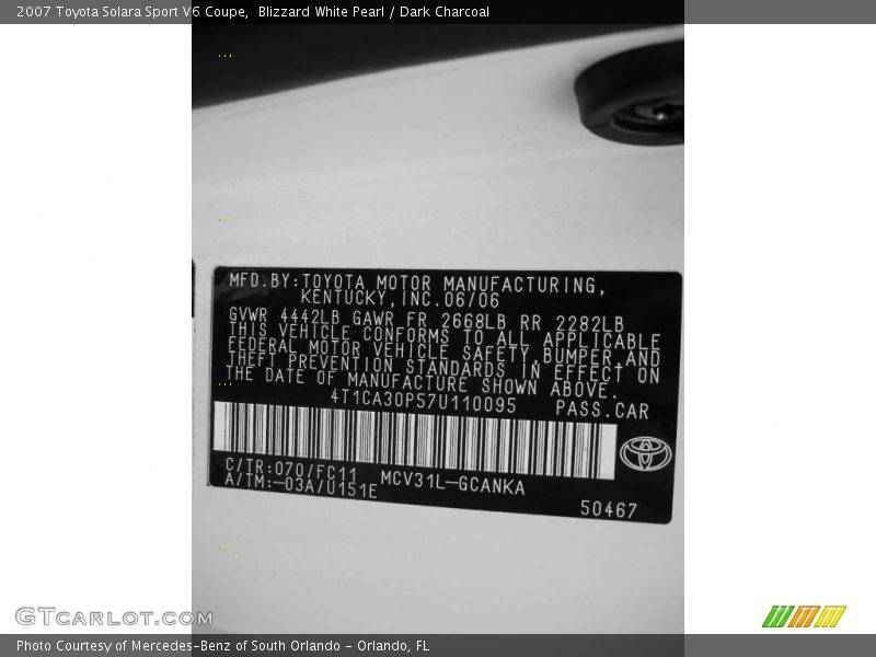 Blizzard White Pearl / Dark Charcoal 2007 Toyota Solara Sport V6 Coupe
