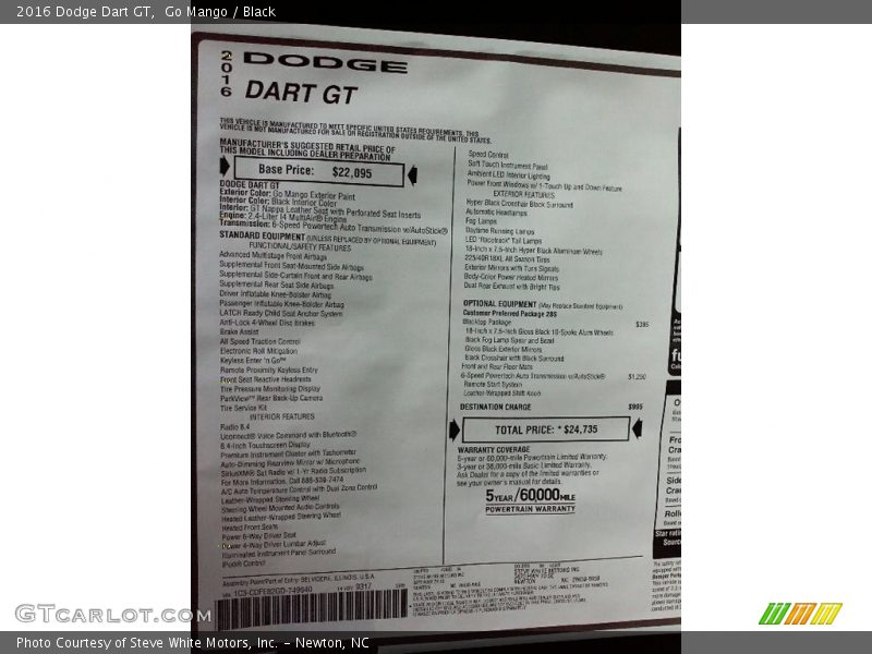 Go Mango / Black 2016 Dodge Dart GT