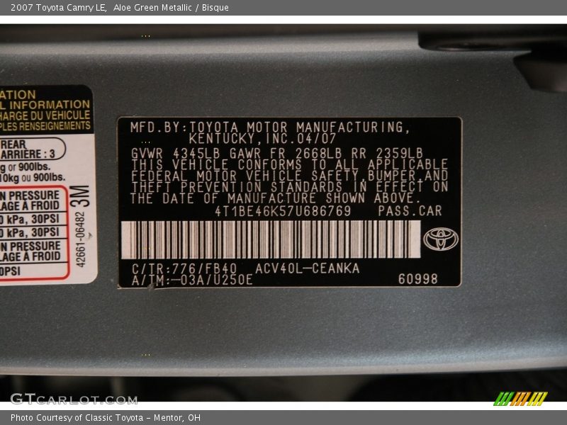 Aloe Green Metallic / Bisque 2007 Toyota Camry LE