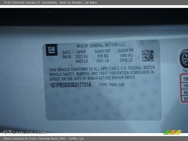 Silver Ice Metallic / Jet Black 2016 Chevrolet Camaro LT Convertible
