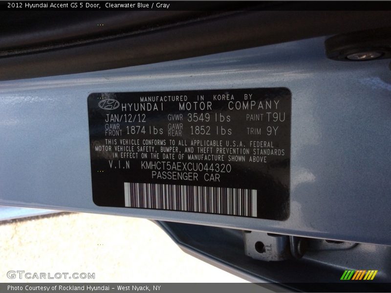 Clearwater Blue / Gray 2012 Hyundai Accent GS 5 Door
