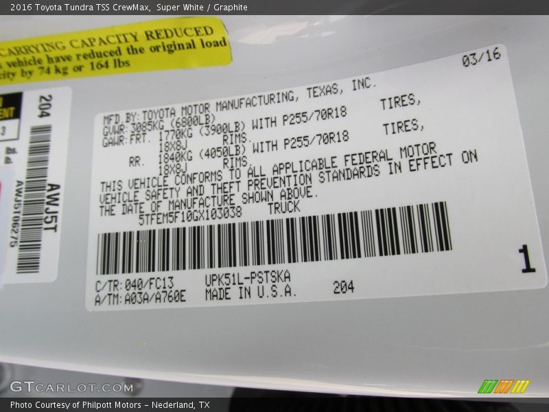 Super White / Graphite 2016 Toyota Tundra TSS CrewMax