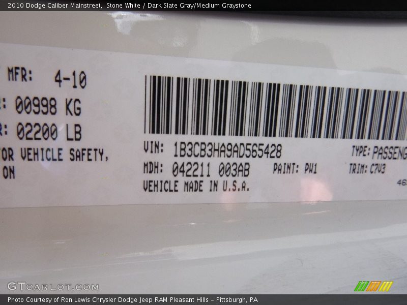 Stone White / Dark Slate Gray/Medium Graystone 2010 Dodge Caliber Mainstreet