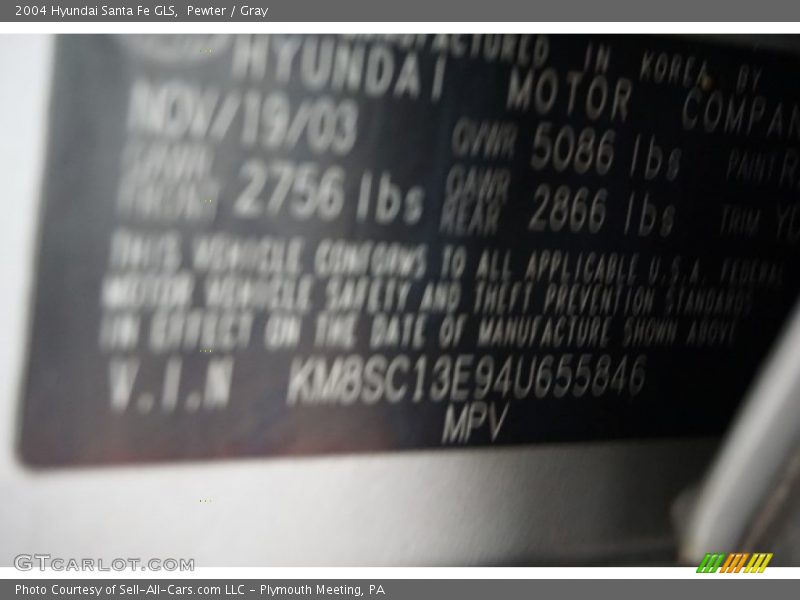 Pewter / Gray 2004 Hyundai Santa Fe GLS