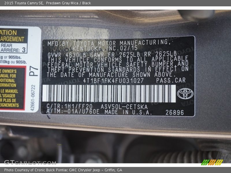 Predawn Gray Mica / Black 2015 Toyota Camry SE