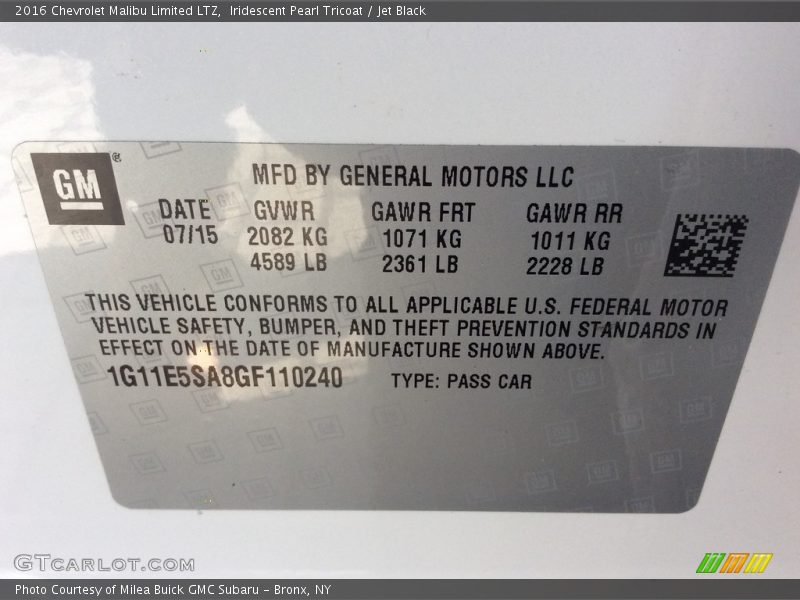 Iridescent Pearl Tricoat / Jet Black 2016 Chevrolet Malibu Limited LTZ