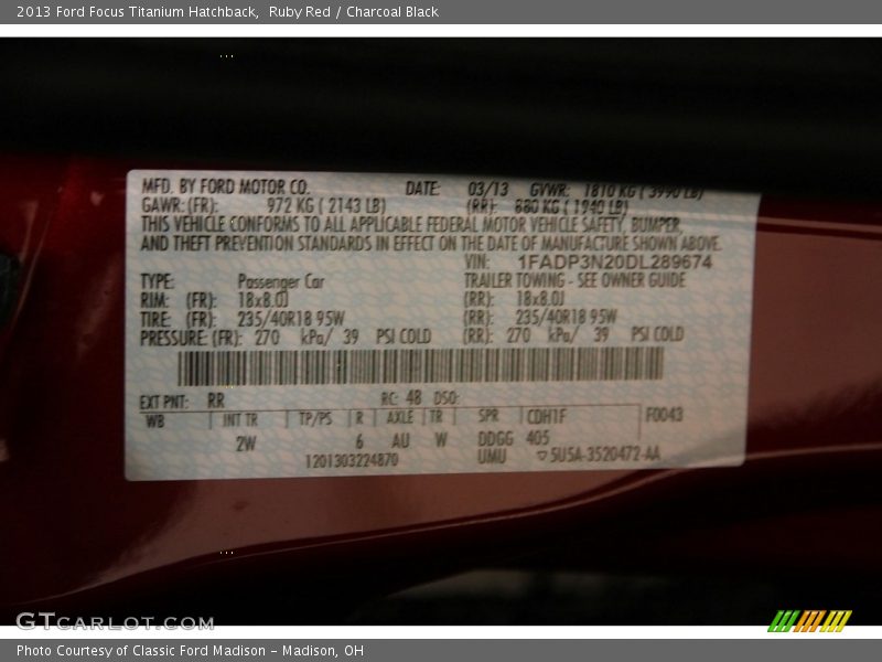 Ruby Red / Charcoal Black 2013 Ford Focus Titanium Hatchback