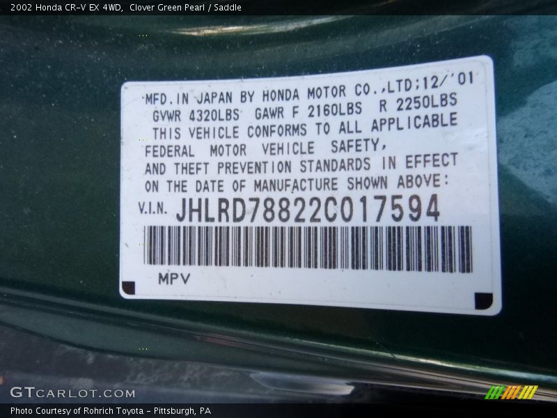 Clover Green Pearl / Saddle 2002 Honda CR-V EX 4WD
