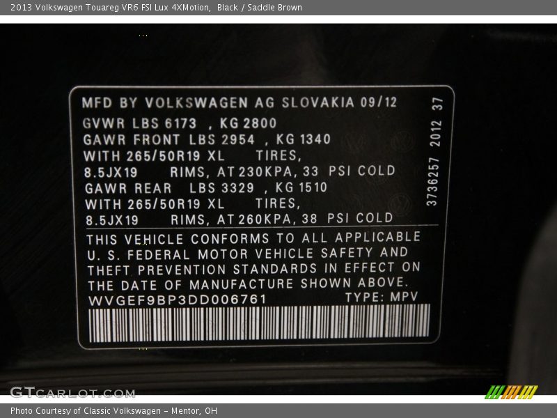 Black / Saddle Brown 2013 Volkswagen Touareg VR6 FSI Lux 4XMotion