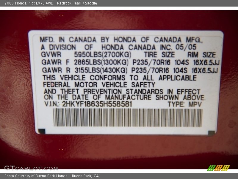 Redrock Pearl / Saddle 2005 Honda Pilot EX-L 4WD