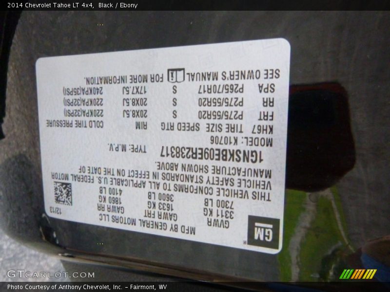 Black / Ebony 2014 Chevrolet Tahoe LT 4x4