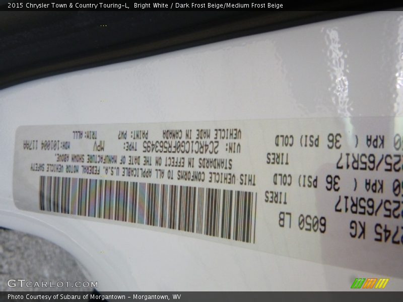 Bright White / Dark Frost Beige/Medium Frost Beige 2015 Chrysler Town & Country Touring-L