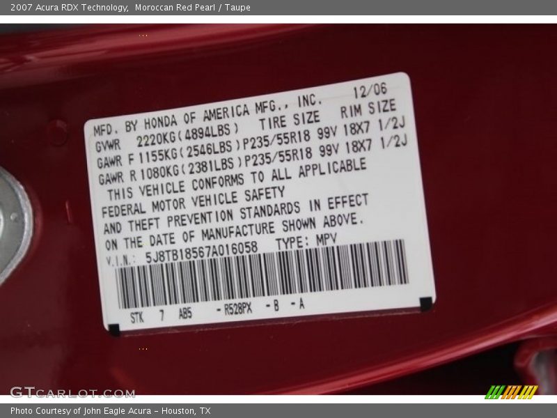 Moroccan Red Pearl / Taupe 2007 Acura RDX Technology