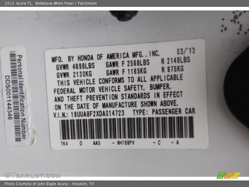 Bellanova White Pearl / Parchment 2013 Acura TL