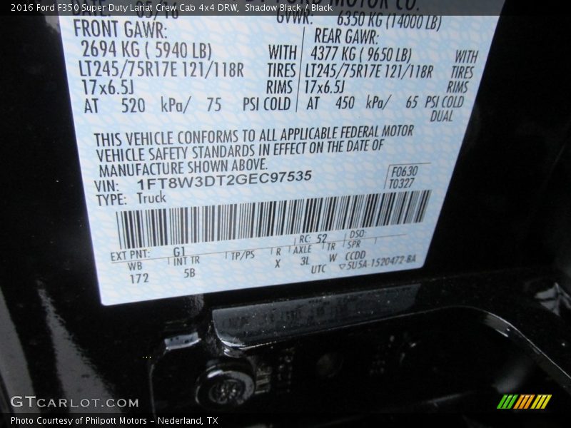 Shadow Black / Black 2016 Ford F350 Super Duty Lariat Crew Cab 4x4 DRW