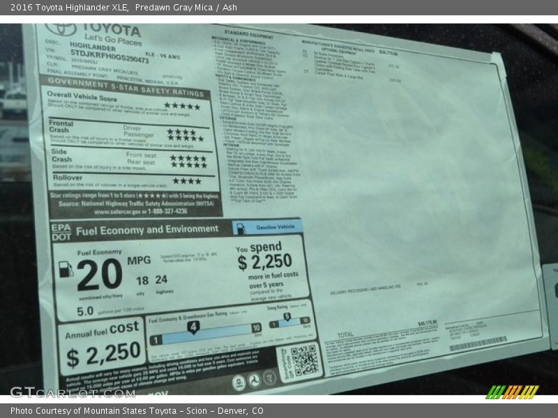 Predawn Gray Mica / Ash 2016 Toyota Highlander XLE