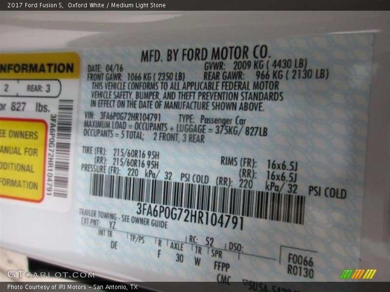 Oxford White / Medium Light Stone 2017 Ford Fusion S