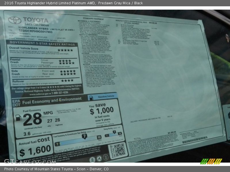 Predawn Gray Mica / Black 2016 Toyota Highlander Hybrid Limited Platinum AWD