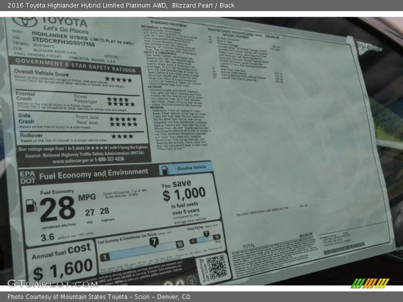 Blizzard Pearl / Black 2016 Toyota Highlander Hybrid Limited Platinum AWD