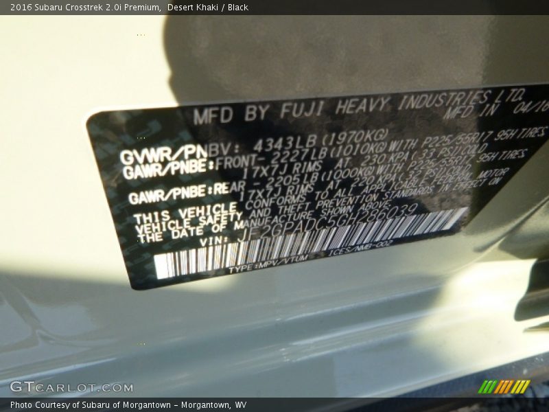 Desert Khaki / Black 2016 Subaru Crosstrek 2.0i Premium