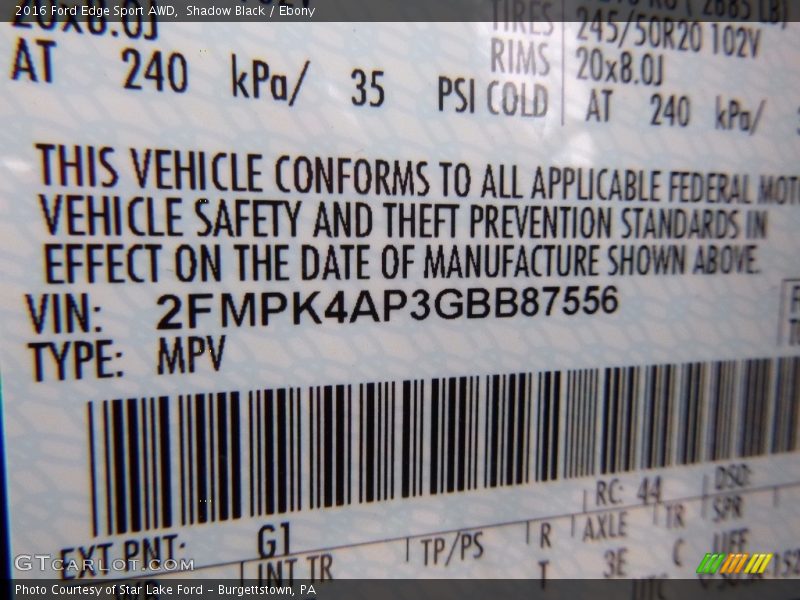 Shadow Black / Ebony 2016 Ford Edge Sport AWD