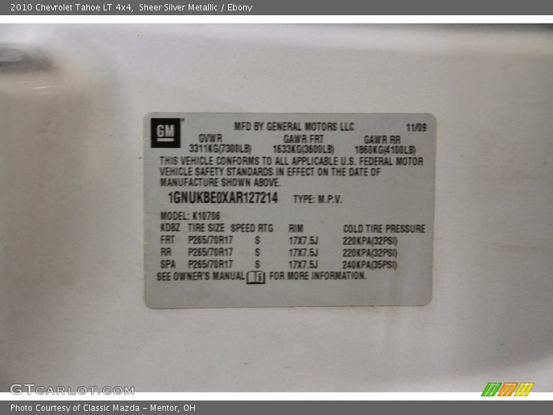 Sheer Silver Metallic / Ebony 2010 Chevrolet Tahoe LT 4x4
