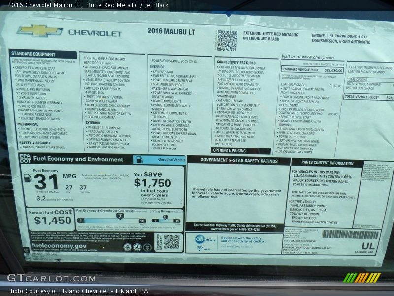Butte Red Metallic / Jet Black 2016 Chevrolet Malibu LT