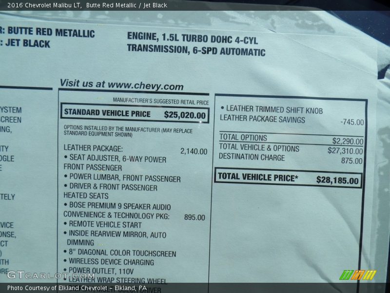 Butte Red Metallic / Jet Black 2016 Chevrolet Malibu LT