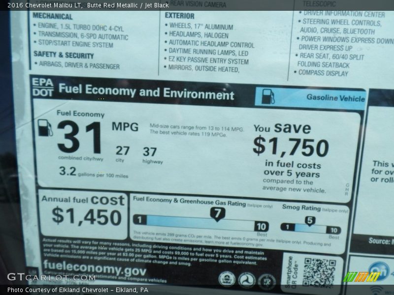 Butte Red Metallic / Jet Black 2016 Chevrolet Malibu LT