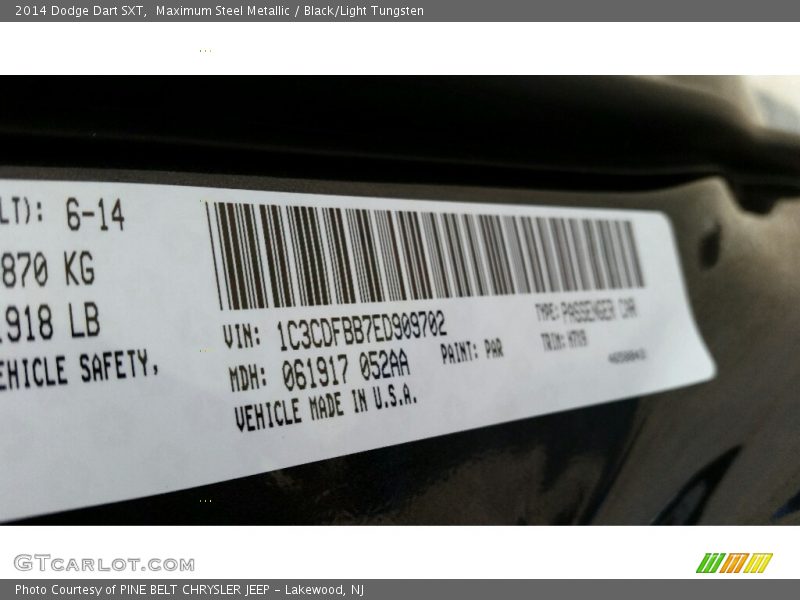Maximum Steel Metallic / Black/Light Tungsten 2014 Dodge Dart SXT