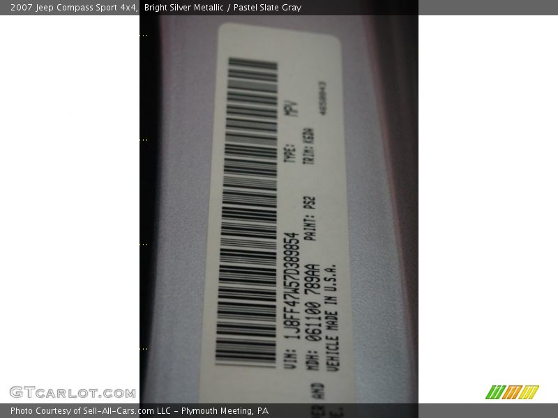 Bright Silver Metallic / Pastel Slate Gray 2007 Jeep Compass Sport 4x4