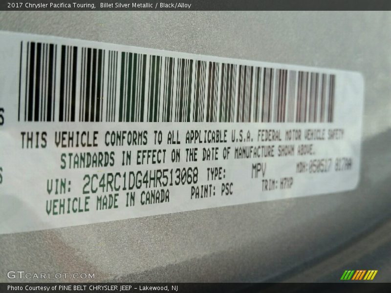 Billet Silver Metallic / Black/Alloy 2017 Chrysler Pacifica Touring
