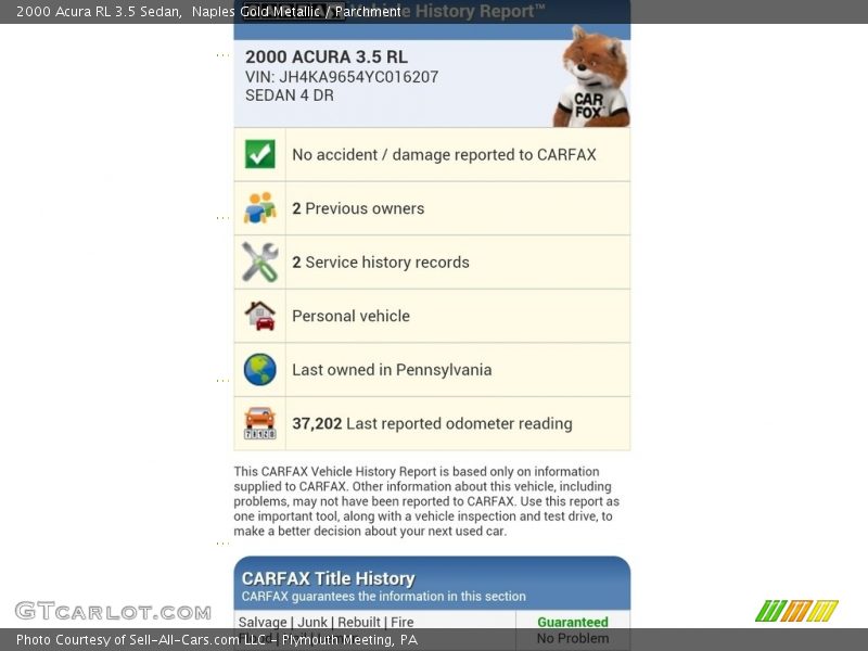 Naples Gold Metallic / Parchment 2000 Acura RL 3.5 Sedan