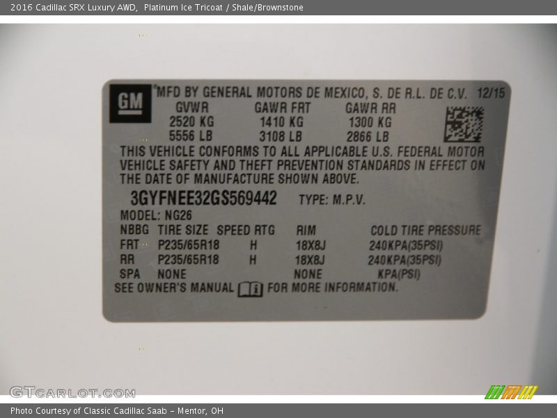 Platinum Ice Tricoat / Shale/Brownstone 2016 Cadillac SRX Luxury AWD