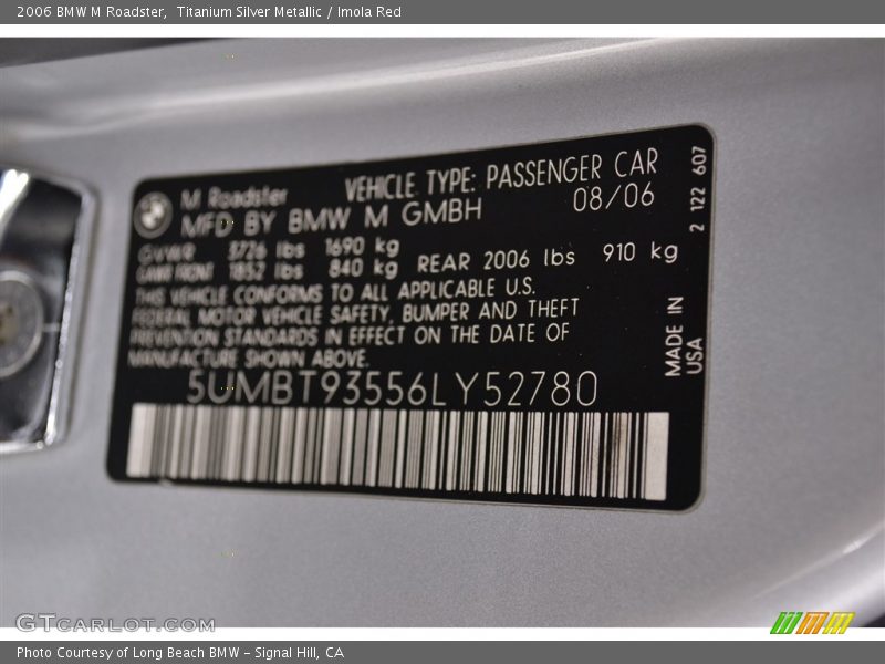 Titanium Silver Metallic / Imola Red 2006 BMW M Roadster