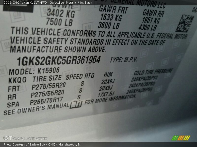 Quicksilver Metallic / Jet Black 2016 GMC Yukon XL SLT 4WD