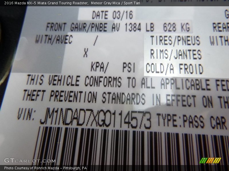 Meteor Gray Mica / Sport Tan 2016 Mazda MX-5 Miata Grand Touring Roadster
