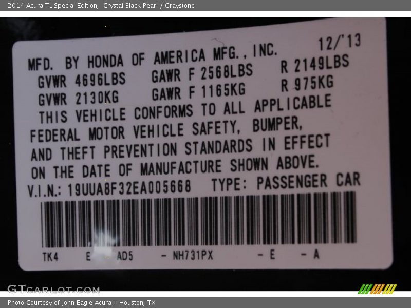 Crystal Black Pearl / Graystone 2014 Acura TL Special Edition