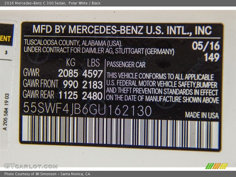 Polar White / Black 2016 Mercedes-Benz C 300 Sedan