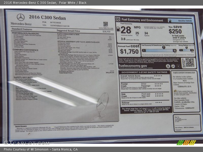 Polar White / Black 2016 Mercedes-Benz C 300 Sedan