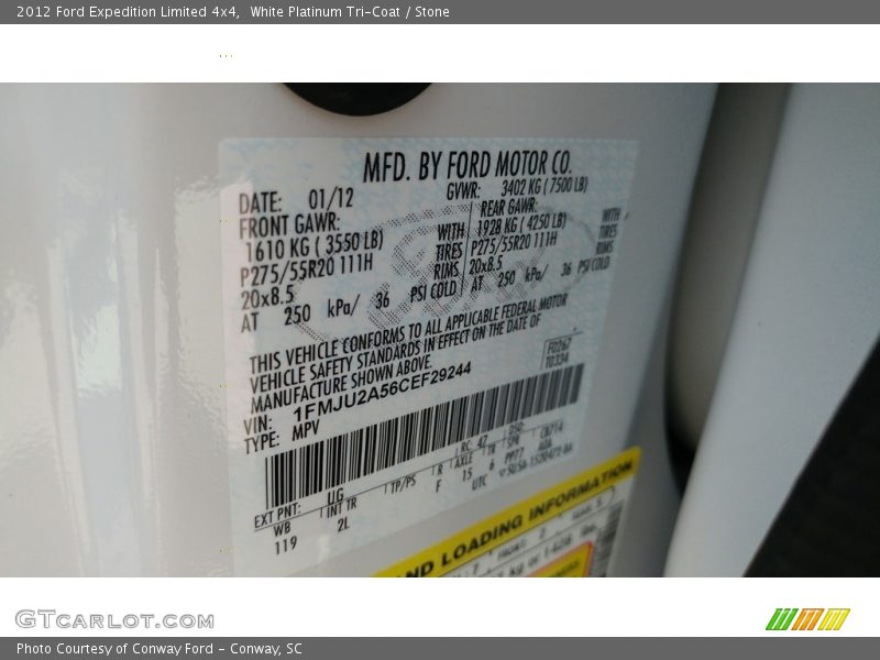 White Platinum Tri-Coat / Stone 2012 Ford Expedition Limited 4x4