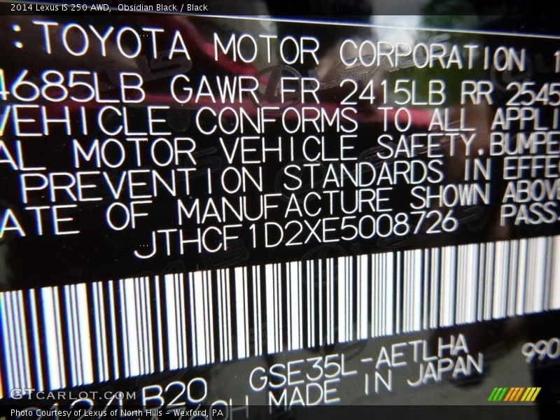 Obsidian Black / Black 2014 Lexus IS 250 AWD