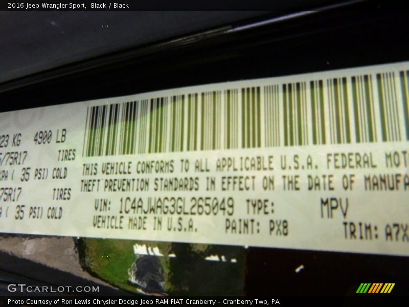 Black / Black 2016 Jeep Wrangler Sport