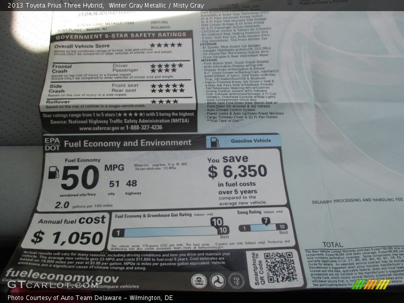 Winter Gray Metallic / Misty Gray 2013 Toyota Prius Three Hybrid