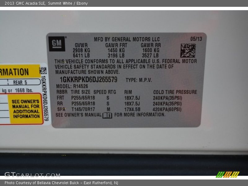 Summit White / Ebony 2013 GMC Acadia SLE