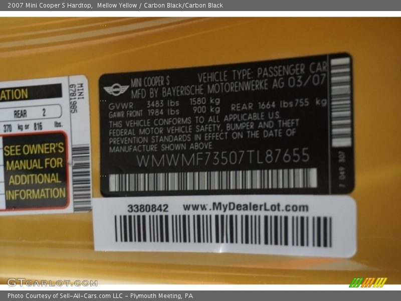Mellow Yellow / Carbon Black/Carbon Black 2007 Mini Cooper S Hardtop