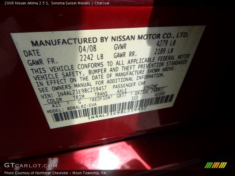 Sonoma Sunset Metallic / Charcoal 2008 Nissan Altima 2.5 S