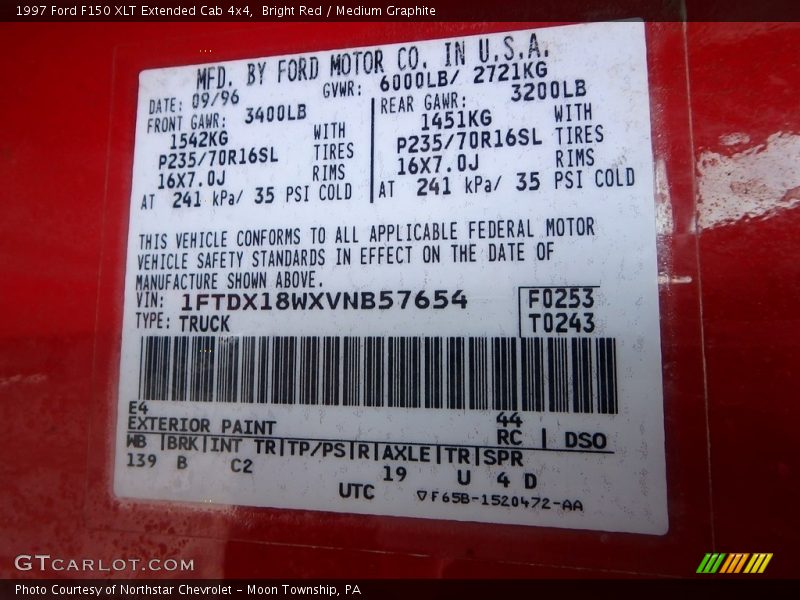 Bright Red / Medium Graphite 1997 Ford F150 XLT Extended Cab 4x4